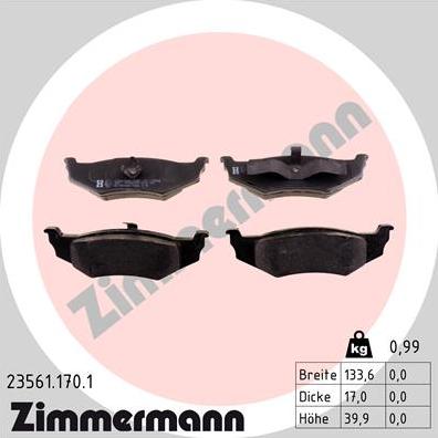 Zimmermann 23561.170.1 - Kit pastiglie freno, Freno a disco autozon.pro