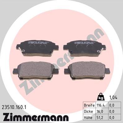 Zimmermann 23510.160.1 - Kit pastiglie freno, Freno a disco autozon.pro