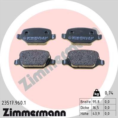 Zimmermann 23517.960.1 - Kit pastiglie freno, Freno a disco autozon.pro