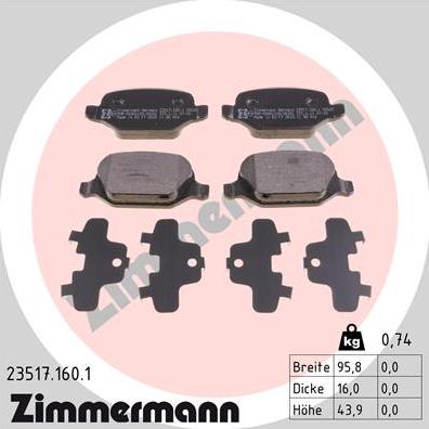 Zimmermann 23517.160.1 - Kit pastiglie freno, Freno a disco autozon.pro