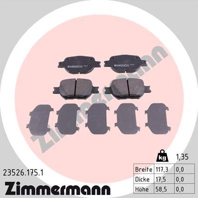 Zimmermann 23526.175.1 - Kit pastiglie freno, Freno a disco autozon.pro