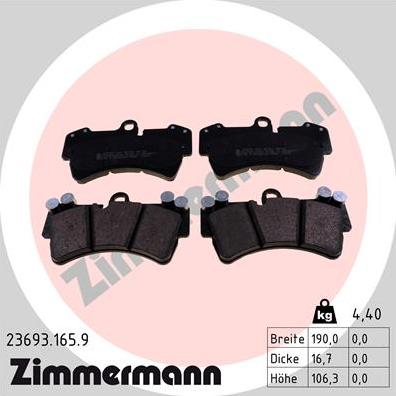 Zimmermann 23693.165.9 - Kit pastiglie freno, Freno a disco autozon.pro