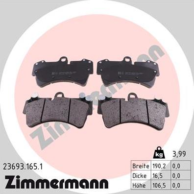 Zimmermann 23693.165.1 - Kit pastiglie freno, Freno a disco autozon.pro