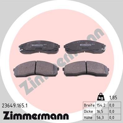 Zimmermann 23649.165.1 - Kit pastiglie freno, Freno a disco autozon.pro