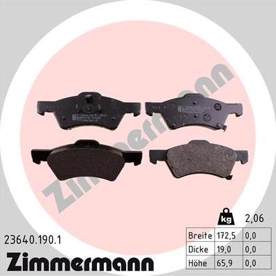 Zimmermann 23640.190.1 - Kit pastiglie freno, Freno a disco autozon.pro