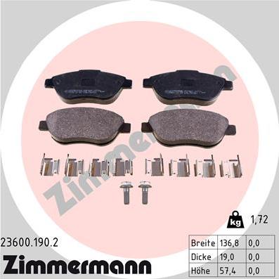 Zimmermann 23600.190.2 - Kit pastiglie freno, Freno a disco autozon.pro