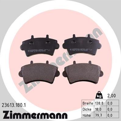 Zimmermann 23613.180.1 - Kit pastiglie freno, Freno a disco autozon.pro