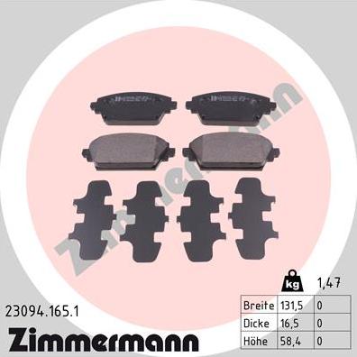 Zimmermann 23094.165.1 - Kit pastiglie freno, Freno a disco autozon.pro