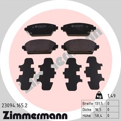 Zimmermann 23094.165.2 - Kit pastiglie freno, Freno a disco autozon.pro