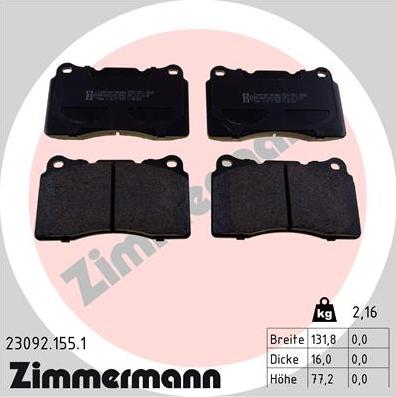 Zimmermann 23092.155.1 - Kit pastiglie freno, Freno a disco autozon.pro