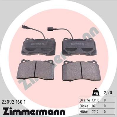 Zimmermann 23092.160.1 - Kit pastiglie freno, Freno a disco autozon.pro