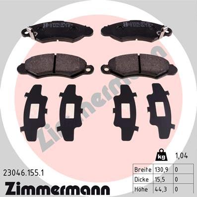 Zimmermann 23046.155.1 - Kit pastiglie freno, Freno a disco autozon.pro