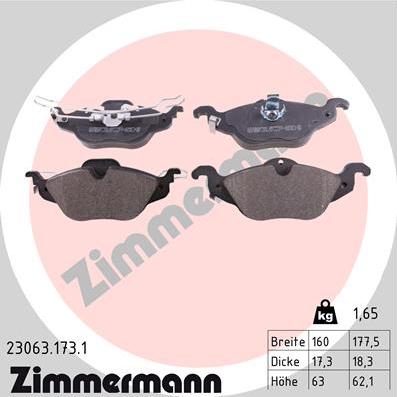 Zimmermann 23063.173.1 - Kit pastiglie freno, Freno a disco autozon.pro