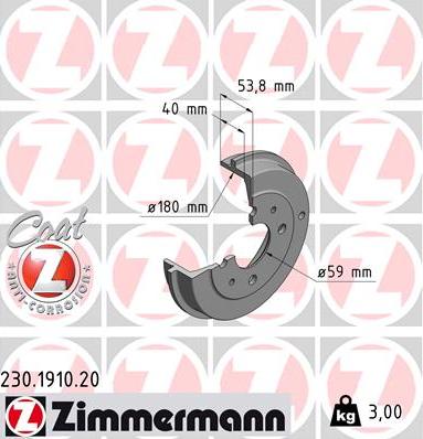 Zimmermann 230.1910.20 - Tamburo freno autozon.pro