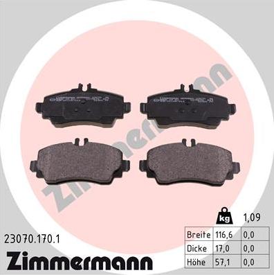 Zimmermann 23070.170.1 - Kit pastiglie freno, Freno a disco autozon.pro