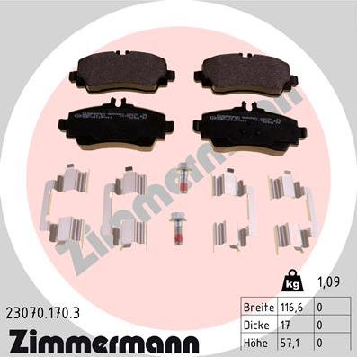 Zimmermann 23070.170.3 - Kit pastiglie freno, Freno a disco autozon.pro