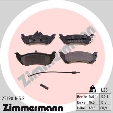 Zimmermann 23190.165.2 - Kit pastiglie freno, Freno a disco autozon.pro