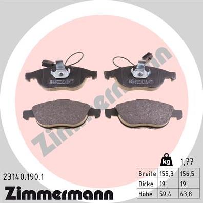 Zimmermann 23140.190.1 - Kit pastiglie freno, Freno a disco autozon.pro