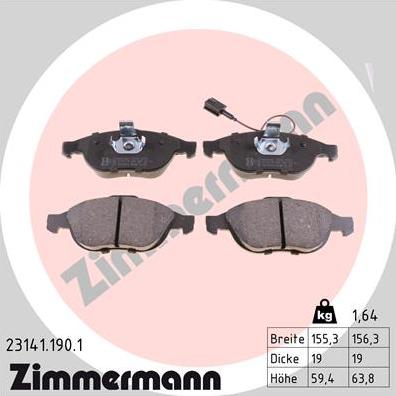 Zimmermann 23141.190.1 - Kit pastiglie freno, Freno a disco autozon.pro