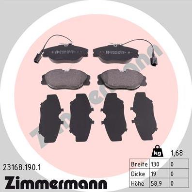 Zimmermann 23168.190.1 - Kit pastiglie freno, Freno a disco autozon.pro