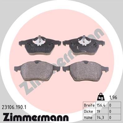 Zimmermann 23106.190.1 - Kit pastiglie freno, Freno a disco autozon.pro