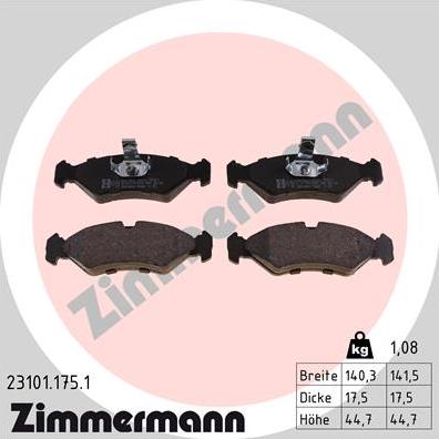 Zimmermann 23101.175.1 - Kit pastiglie freno, Freno a disco autozon.pro