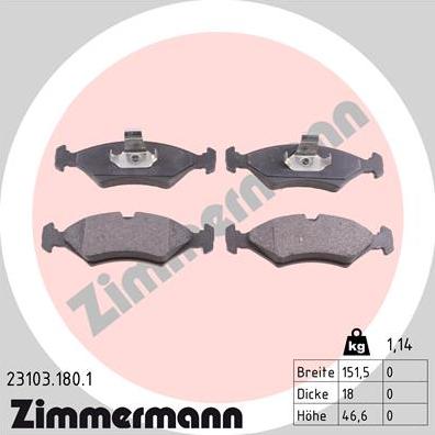 Zimmermann 23103.180.1 - Kit pastiglie freno, Freno a disco autozon.pro