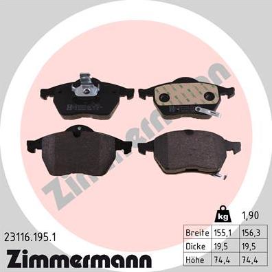 Zimmermann 23116.195.1 - Kit pastiglie freno, Freno a disco autozon.pro