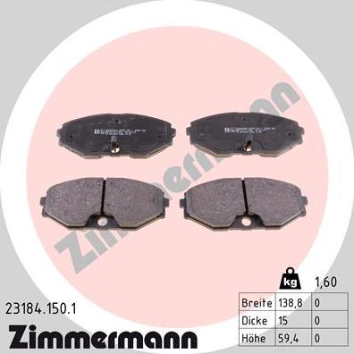 Zimmermann 23184.150.1 - Kit pastiglie freno, Freno a disco autozon.pro