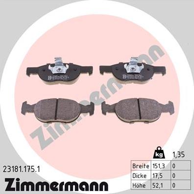 Zimmermann 23181.175.1 - Kit pastiglie freno, Freno a disco autozon.pro