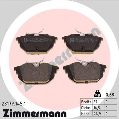 Zimmermann 23177.145.1 - Kit pastiglie freno, Freno a disco autozon.pro