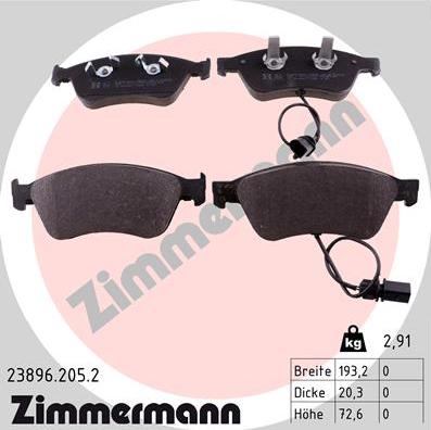 Zimmermann 23896.205.2 - Kit pastiglie freno, Freno a disco autozon.pro