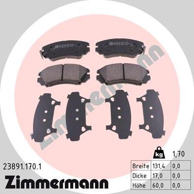 Zimmermann 23891.170.1 - Kit pastiglie freno, Freno a disco autozon.pro