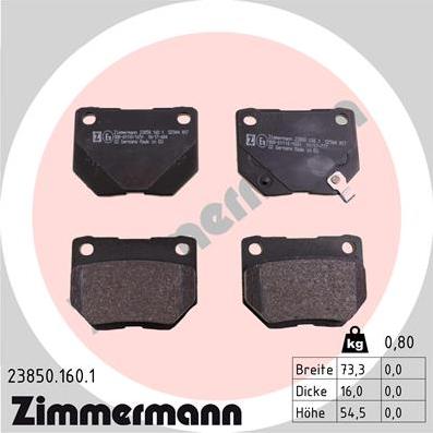 Zimmermann 23850.160.1 - Kit pastiglie freno, Freno a disco autozon.pro