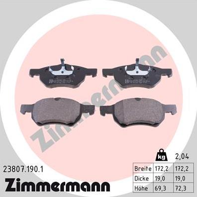 Zimmermann 23807.190.1 - Kit pastiglie freno, Freno a disco autozon.pro