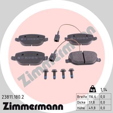 Zimmermann 23811.180.2 - Kit pastiglie freno, Freno a disco autozon.pro