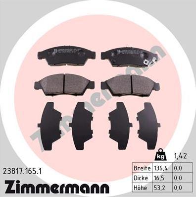 Zimmermann 23817.165.1 - Kit pastiglie freno, Freno a disco autozon.pro