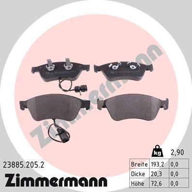 Zimmermann 23885.205.2 - Kit pastiglie freno, Freno a disco autozon.pro