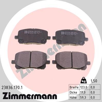 Zimmermann 23836.170.1 - Kit pastiglie freno, Freno a disco autozon.pro