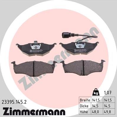 Zimmermann 23395.145.2 - Kit pastiglie freno, Freno a disco autozon.pro