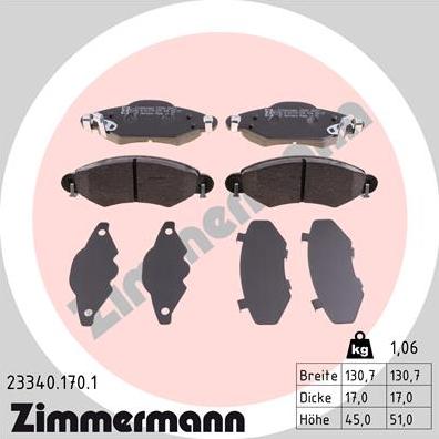 Zimmermann 23340.170.1 - Kit pastiglie freno, Freno a disco autozon.pro