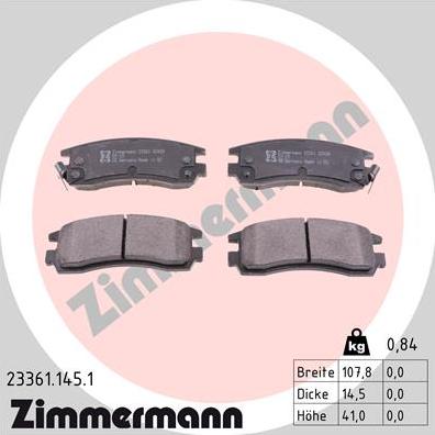 Zimmermann 23361.145.1 - Kit pastiglie freno, Freno a disco autozon.pro