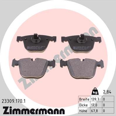 Zimmermann 23309.170.1 - Kit pastiglie freno, Freno a disco autozon.pro