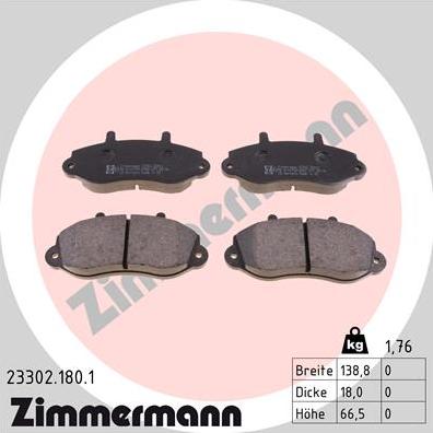 Zimmermann 23302.180.1 - Kit pastiglie freno, Freno a disco autozon.pro