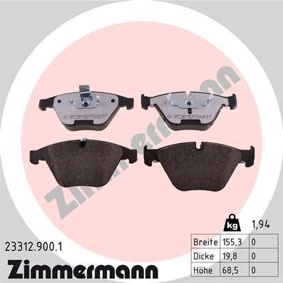 Zimmermann 23312.900.1 - Kit pastiglie freno, Freno a disco autozon.pro