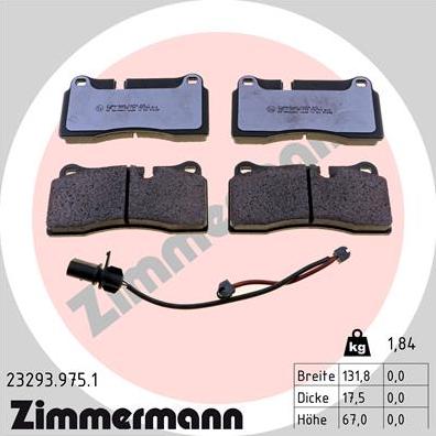 Zimmermann 23293.975.1 - Kit pastiglie freno, Freno a disco autozon.pro