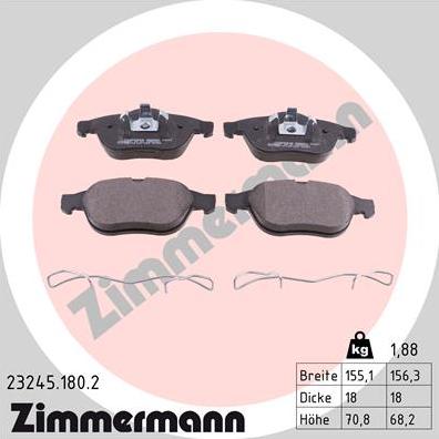 Zimmermann 23245.180.2 - Kit pastiglie freno, Freno a disco autozon.pro