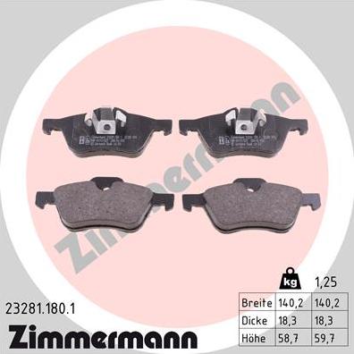 Zimmermann 23281.180.1 - Kit pastiglie freno, Freno a disco autozon.pro