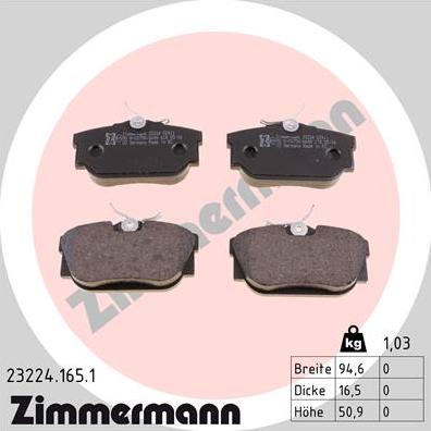 Zimmermann 23224.165.1 - Kit pastiglie freno, Freno a disco autozon.pro