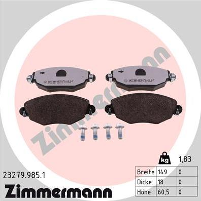 Zimmermann 23279.985.1 - Kit pastiglie freno, Freno a disco autozon.pro